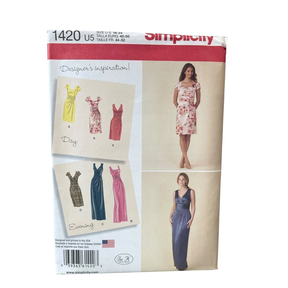 Simplicity Sewing Pattern 1420 Misses Size 16-24 Dress Wrap Ruched Uncut FF